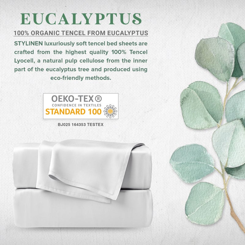 Stylinen 100% Organic Eucalyptus Bed Sheets King Size 4 Piece Set, Tencel Lyocell, Silky Soft & Smooth, Breathable, 16 Inch Deep Pockets, 1 Fitted, 1 Flat, 2 Pillowcases (King, White) - Image 2
